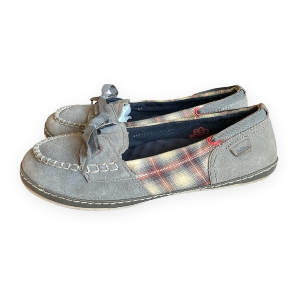 Simple Womens‎ Gray Suede Plaid Fabric Boat Shoes Sailing Flat Slip On Loafer - Picture 2 of 10